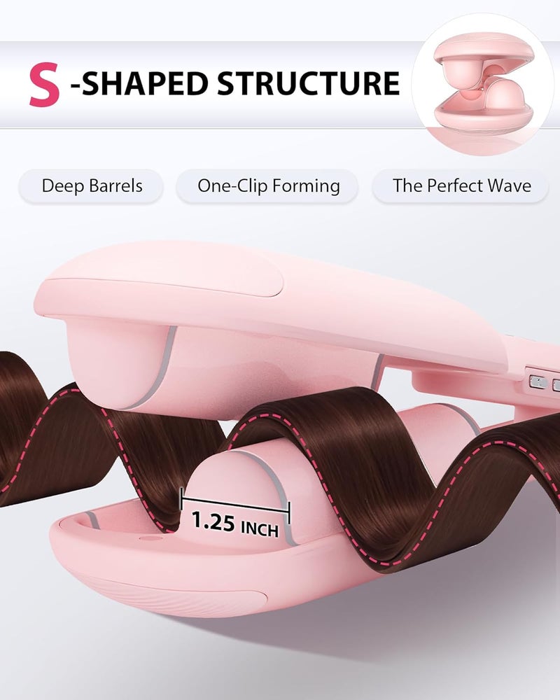 NOVUS 1.25 Inch Curling Iron,Hair Crimper- Beach Wave Hair Waver with Anti-Scald & Negative Ion Technology, Hair Crimper Ceramic Barrel for Tangle-Free Waves on All Hair Types, Pink - Image 3